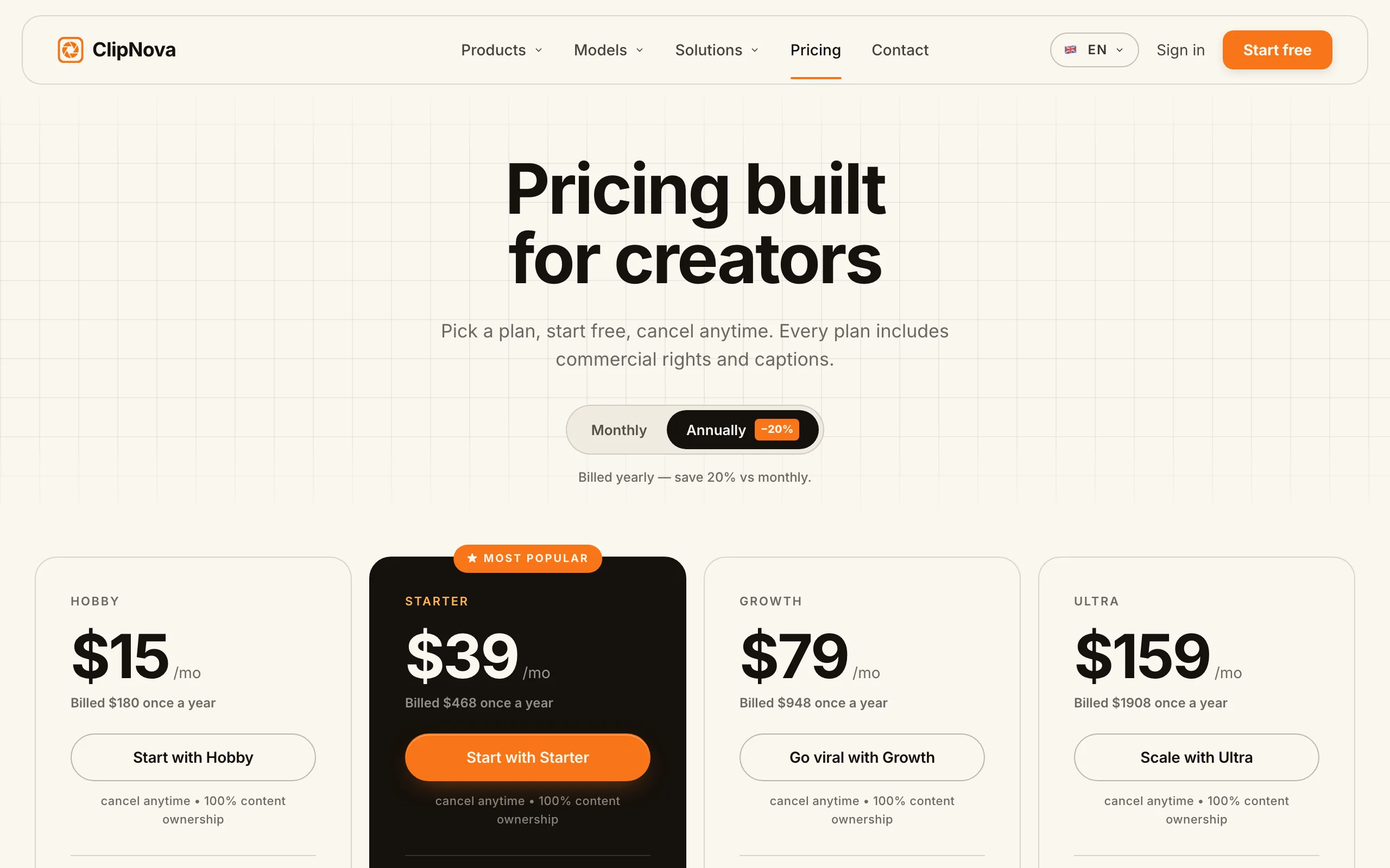 AI Video Generator Pricing with ClipNova