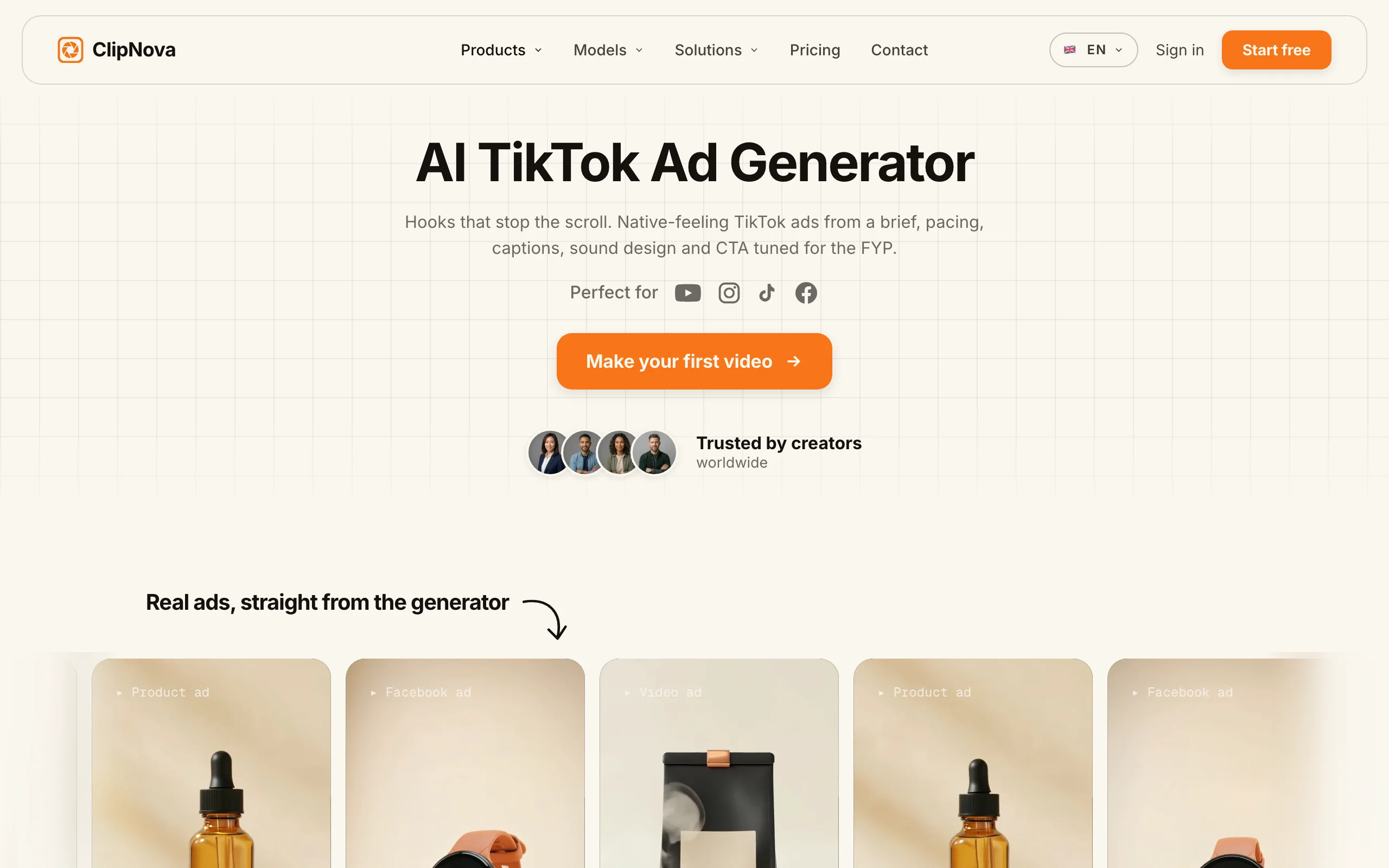 AI TikTok Ad Generator with ClipNova